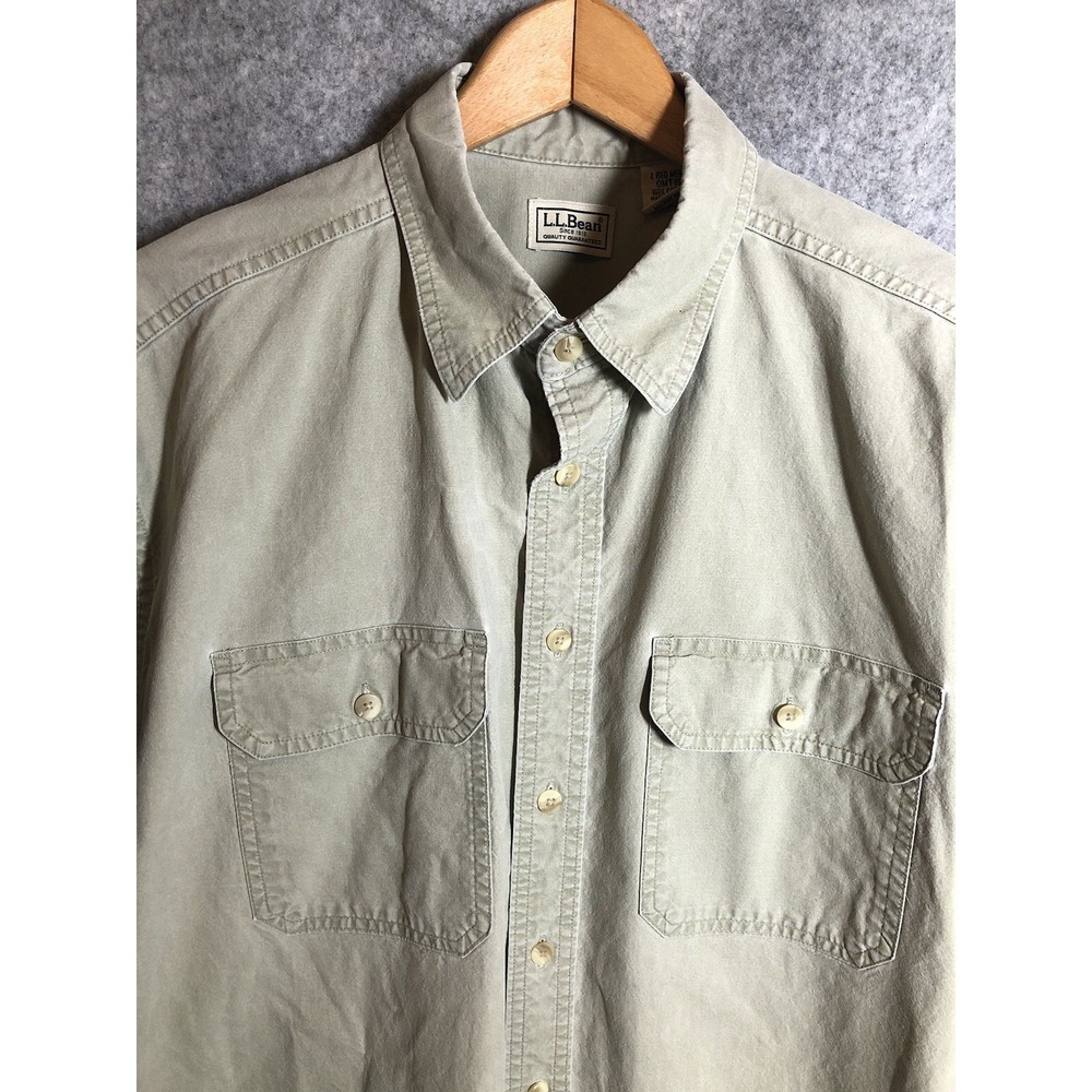 L.L. Bean Shirt Mens Large Tan Sunwashed Canvas Hiking Camping Fishing Outdoor